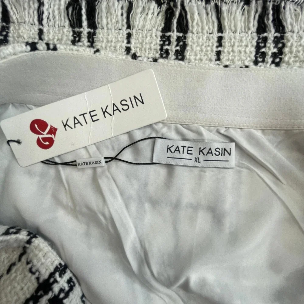Tweed Mini Skirt Plaid Black White XL‎ NWT Kate Kasin